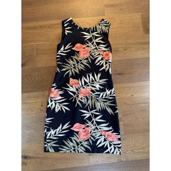 Vintage Tommy Bahama BlackFloral 100% Silk Dress Size 4 - Picture 2 of 10
